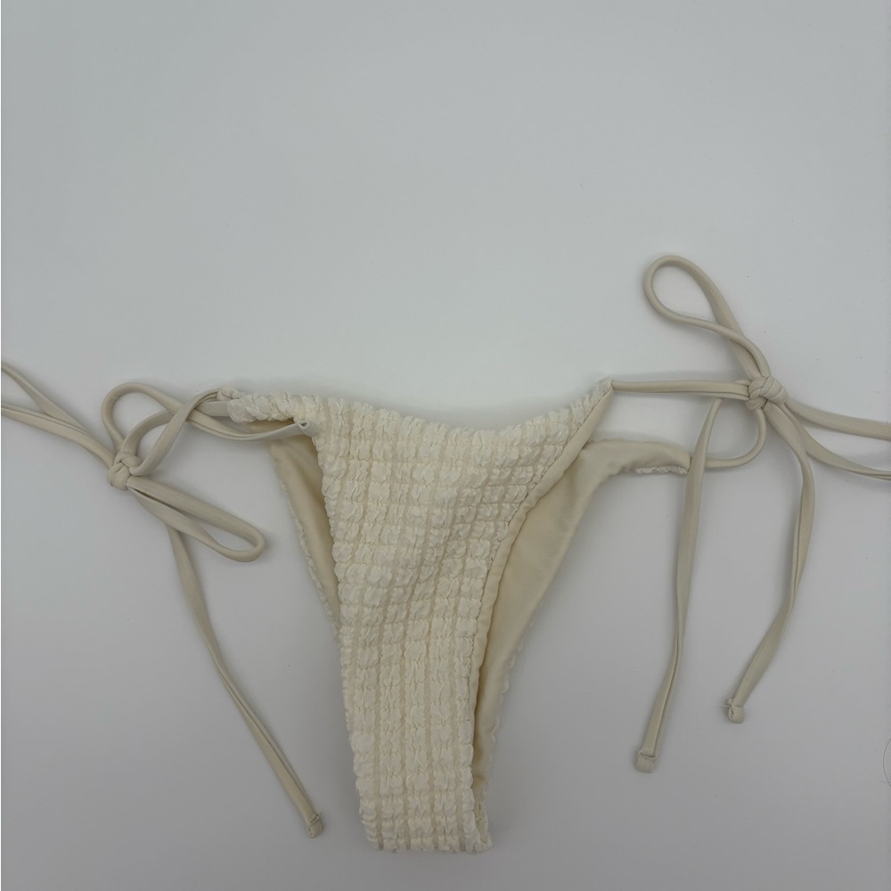Seafolly Cream Waffle Textured Pearl-Accent Tie Bikini NWT - Picture 4 of 6